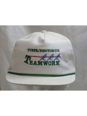 Vintage DeLONG Tech Fiber Photonics Teamwork Rope Hat Gold Buckle Cap Made in US